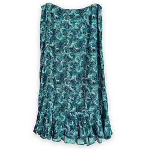 Christopher & Banks Long Skirt With Flounce Size 10 Blue Green Fern Side Zip